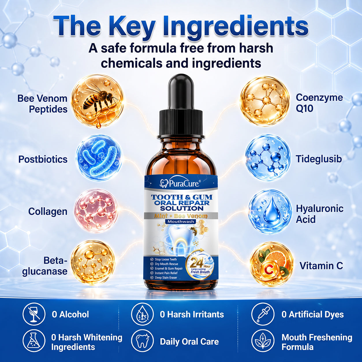 🦷 US Official Store | PuraCure® Tooth & Gum Oral Repair Solution | Powered by Bee Venom Peptides × Collagen × Postbiotics × Beta-Glucanase to Fight Plaque, Tartar, Tooth Pain, Bad Breath & Weak Teeth