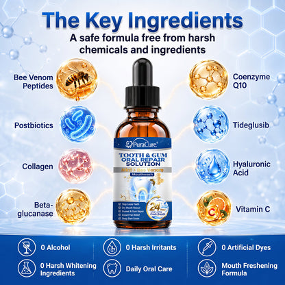 🦷 US Official Store | PuraCure® Tooth & Gum Oral Repair Solution | Powered by Bee Venom Peptides × Collagen × Postbiotics × Beta-Glucanase to Fight Plaque, Tartar, Tooth Pain, Bad Breath & Weak Teeth