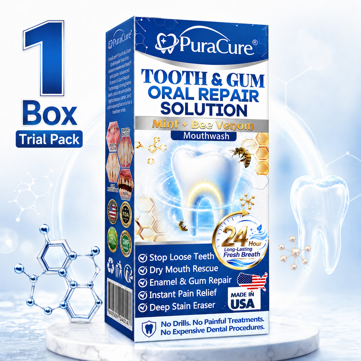 🦷 US Official Store | PuraCure® Tooth & Gum Oral Repair Solution | Powered by Bee Venom Peptides × Collagen × Postbiotics × Beta-Glucanase to Fight Plaque, Tartar, Tooth Pain, Bad Breath & Weak Teeth