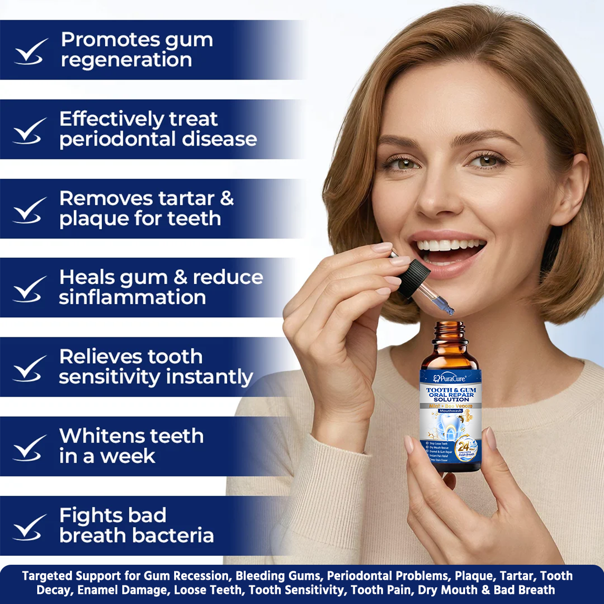 🦷 US Official Store | PuraCure® Tooth & Gum Oral Repair Solution | Powered by Bee Venom Peptides × Collagen × Postbiotics × Beta-Glucanase to Fight Plaque, Tartar, Tooth Pain, Bad Breath & Weak Teeth