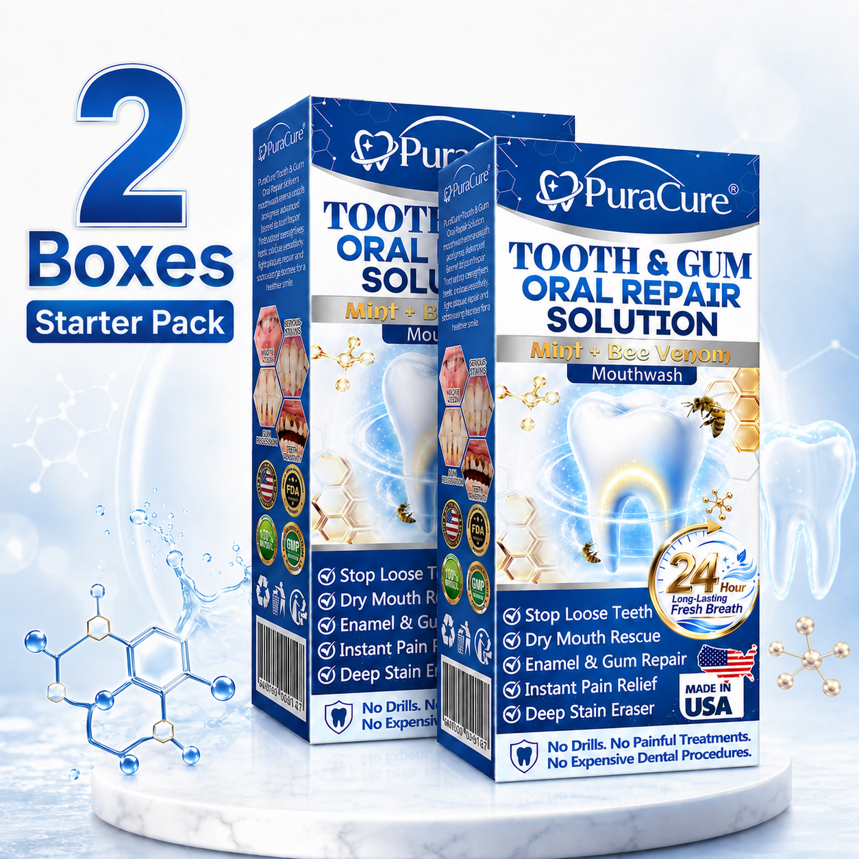 🦷 US Official Store | PuraCure® Tooth & Gum Oral Repair Solution | Powered by Bee Venom Peptides × Collagen × Postbiotics × Beta-Glucanase to Fight Plaque, Tartar, Tooth Pain, Bad Breath & Weak Teeth