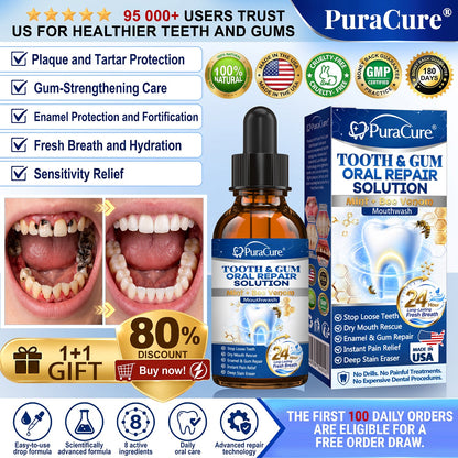 🦷 US Official Store | PuraCure® Tooth & Gum Oral Repair Solution | Powered by Bee Venom Peptides × Collagen × Postbiotics × Beta-Glucanase to Fight Plaque, Tartar, Tooth Pain, Bad Breath & Weak Teeth