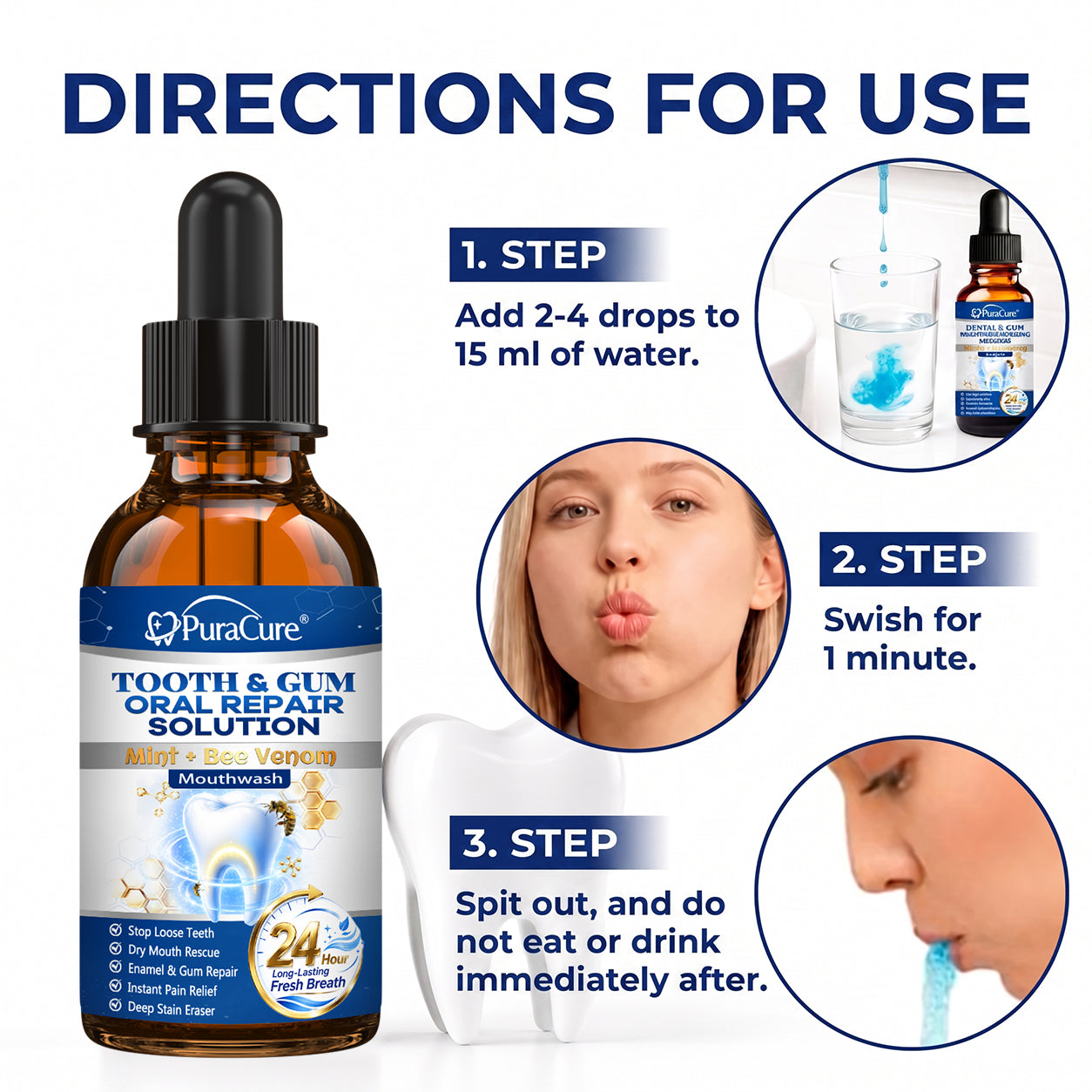 🦷 US Official Store | PuraCure® Tooth & Gum Oral Repair Solution | Powered by Bee Venom Peptides × Collagen × Postbiotics × Beta-Glucanase to Fight Plaque, Tartar, Tooth Pain, Bad Breath & Weak Teeth
